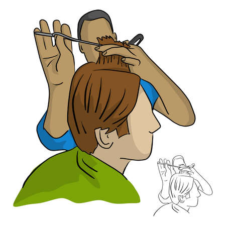 close-up hairdresser does the hair styling in barber shop vector illustration sketch doodle hand drawn with black lines isolated on white backgroundのイラスト素材