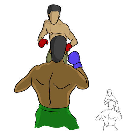 Two professional boxers fighting in the ring vector illustration sketch doodle hand drawn with black lines isolated on white backgroundのイラスト素材