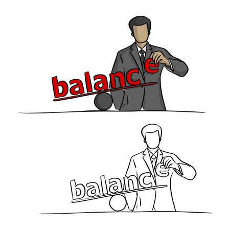 businessman making balance vector illustration sketch doodle hand drawn with black lines isolated on white backgroundのイラスト素材