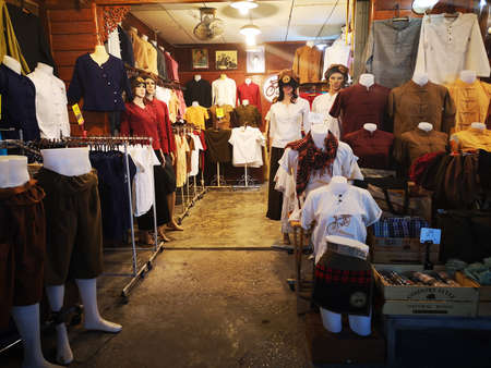 LOEI - JANUARY 13: Unidentified woman selling cloths in Chiang Khan night street market on January 13, 2019 in Loei, Thailand.のeditorial素材