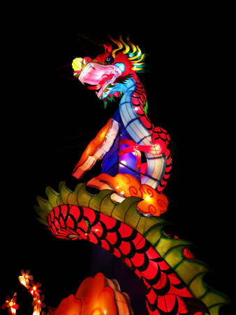 NAKHON SAWAN, THAILAND - FEBRUARY 6 : Big dragon lantern on the pole in Chinese New Year festival on February 6, 2019 in  Nakhon Sawan, Thailand.のeditorial素材