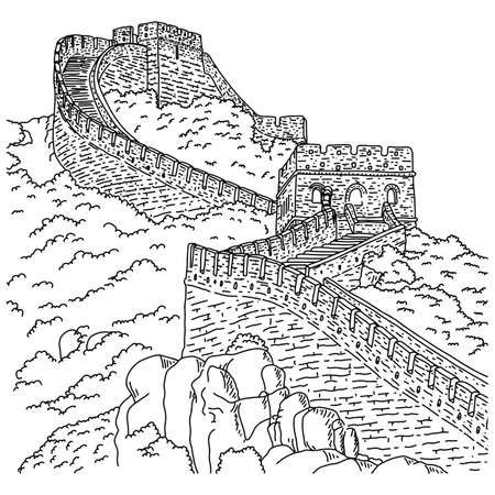 Great wall of china vector illustration sketch doodle hand drawn with black lines isolated on white backgroundのイラスト素材