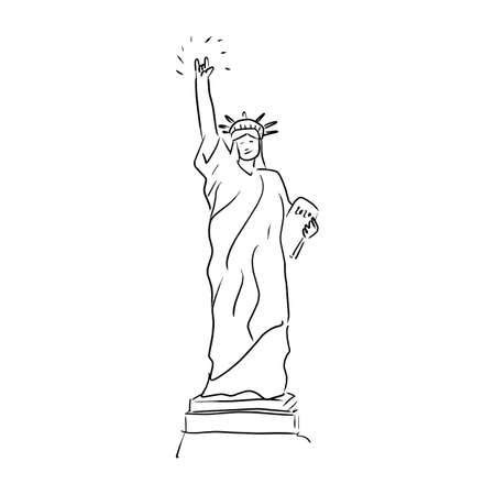 statue of liberty with hand sign of love vector illustration sketch doodle hand drawn with black lines isolated on white backgroundのイラスト素材