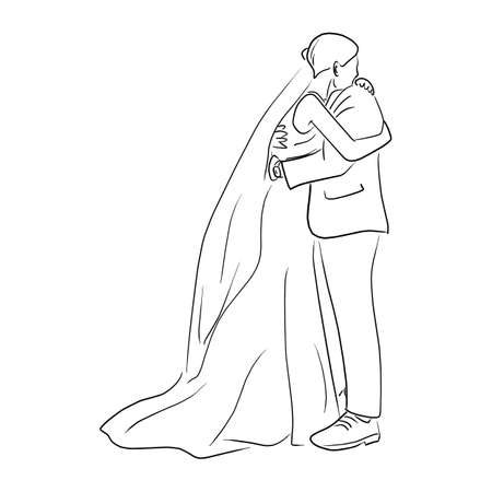 Happy wedding couple embracing vector illustration sketch doodle hand drawn isolated on white backgroundのイラスト素材