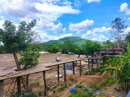 CHIANG RAI, THAILAND - JUNE 9 : Unidentified asian labors working in construction site in rural area  on June 9, 2020 in Chiang Rai, Thailand.のeditorial素材