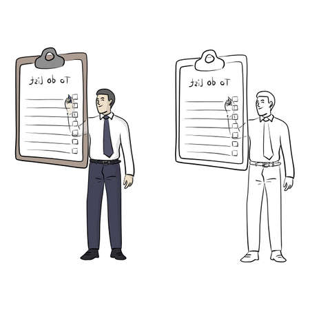 businessman writing on blank to do list vector illustration sketch doodle hand drawn with black lines isolated on white backgroundのイラスト素材