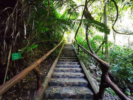 horizontal photo of concrete steps in the park with handrail at day time in Thailandの写真素材