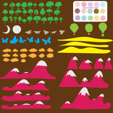 illustration vector freehand drawing of object materials for paper cut artwork with curved shape editable and separated  layers isolated on brown backgroundのイラスト素材