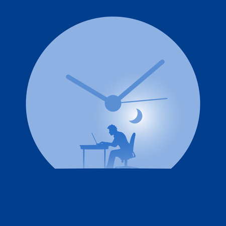 businessman using laptop computer in the clock background illustration vector.のイラスト素材