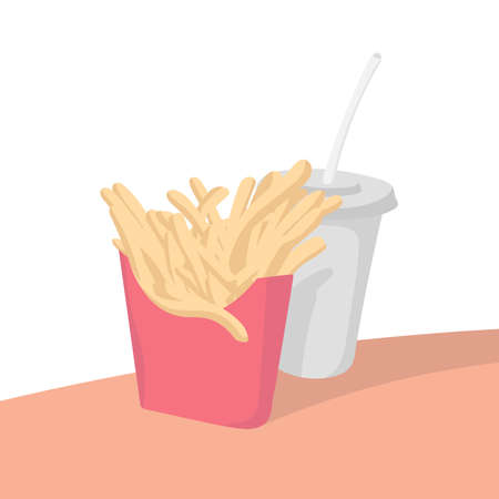 french fries and cola on table isolated on white background with pastel color illustration vectorのイラスト素材