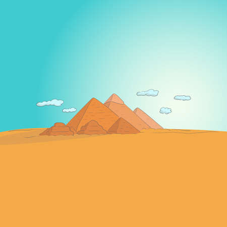 Giza Necropolis hand drawn vector illustration isolated on blue sky backgroundのイラスト素材