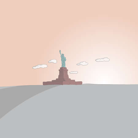 statue of liberty on blank space in pastel colors hand drawn illustration vector.のイラスト素材