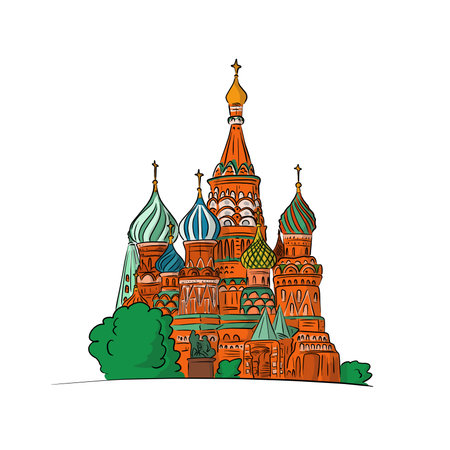 St. Basil S Cathedral Moscow Russia hand drawn with black lines isolated on white background illustration vectorのイラスト素材
