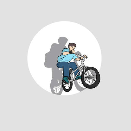 man jumping on the bicycle  hand drawn with black lines illustration vector.のイラスト素材