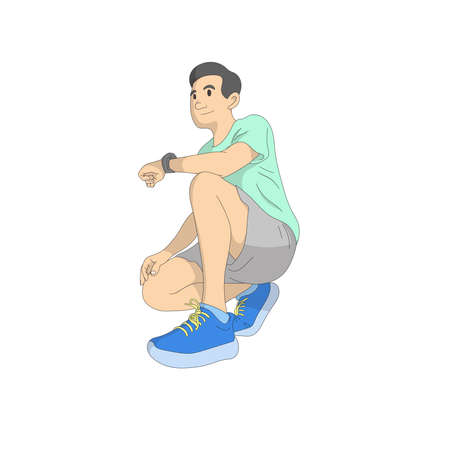 man sitting ready to run illustration vector isolated on white backgroundのイラスト素材