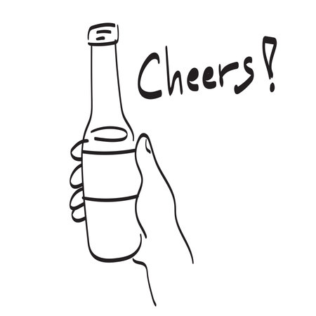 closeup hand holding bottle illustration vector isolated on white background line artのイラスト素材