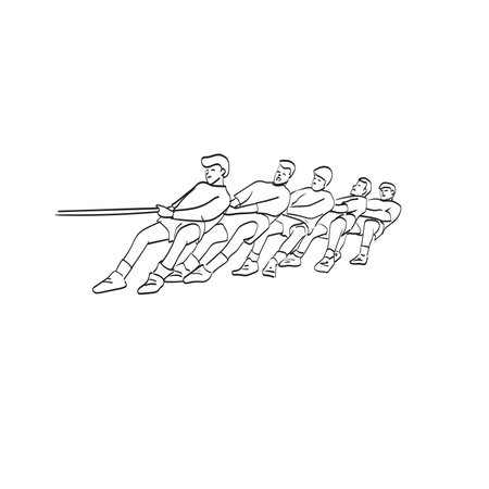 line art team competing in tug of war illustration vector isolated on white backgroundのイラスト素材