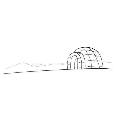 Igloo in snowfield with snowy mountain background with copyspace illustration vector isolated on...