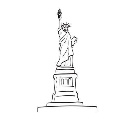 Statue of Liberty New York USA illustration vector isolated on white background line art.のイラスト素材