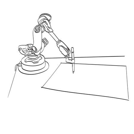 line art robot using pen to write on blank paper illustration vector isolated on white backgroundのイラスト素材