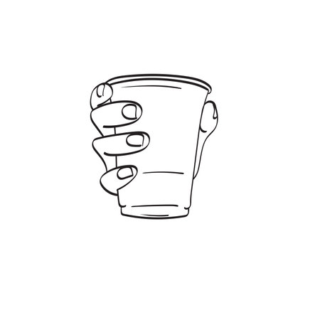 closeup hand holding glass illustration vector hand drawn isolated on white background line art.のイラスト素材