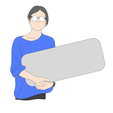 man holding gray blank sign illustration vector hand drawn isolated on white background line art.のイラスト素材