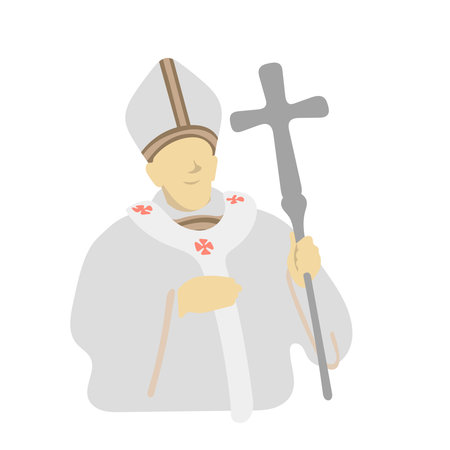 historic bishop man holding cross cane illustration vector isolated on white backgroundのイラスト素材