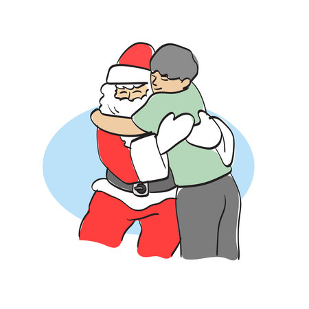 Little boy hugging Santa Claus with love illustration vector hand drawn isolated on white backgroundのイラスト素材