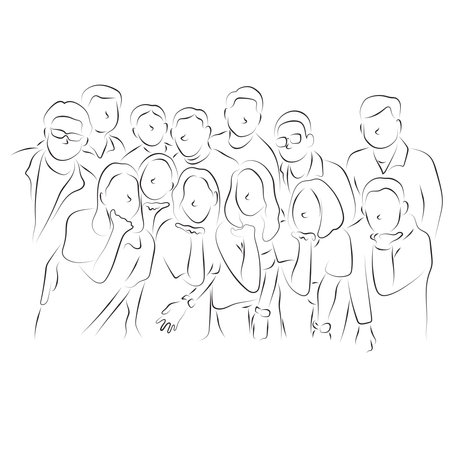 group of people in party with happiness illustration vector hand drawn with black lines isolated on white background&#xD;&#xA;のイラスト素材
