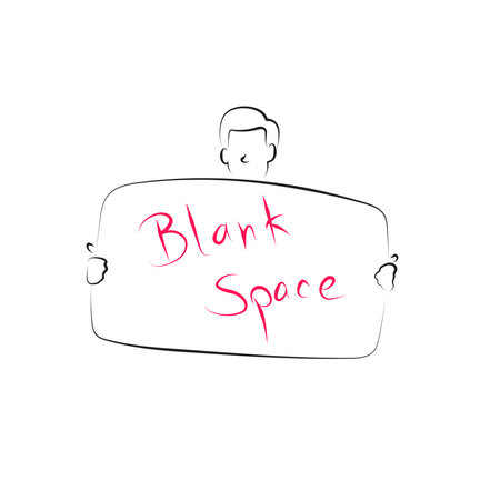 man holding big blank sign illustration vector hand drawn with black lines isolated on white background.のイラスト素材
