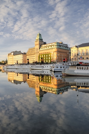 Stockholm embankment with boats  の写真素材