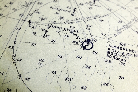 Macro shot of a marine chart, detailing Stockholm archipelago  の写真素材