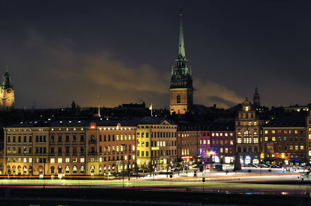 The old town in Stockholm on a summer nightの写真素材