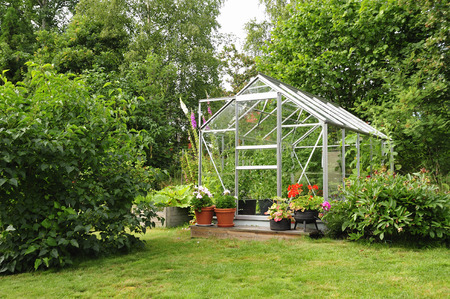 Green house full of flowers and plantsの写真素材