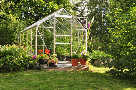 Green house full of flowers and plantsの写真素材