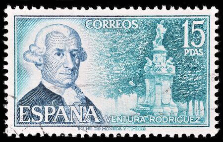 SPAIN - CIRCA 1974: stamp printed by Spain, shows Ventura Rodriguez, circa 1974のeditorial素材