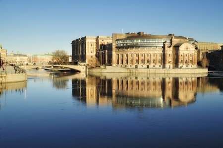 Stockholms Riksdag, illuminated House of Parliamentのeditorial素材