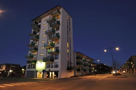 Swedish apartment block at night.のeditorial素材