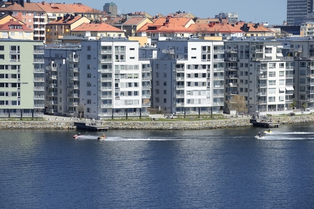 Waterfront apartment buildings in Stockholmの写真素材