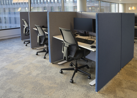 Empty office chairs in a rowのeditorial素材