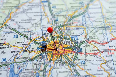 Sweden Stockholm, 07 April 2018: European cities on map series. Closeup of Munchen