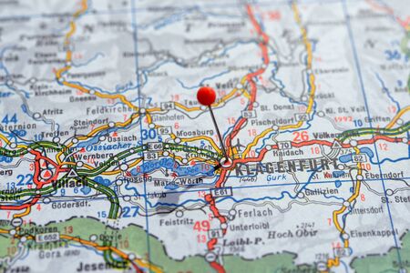 Sweden Stockholm, 07 April 2018: European cities on map series. Closeup of Klagenfurtのeditorial素材