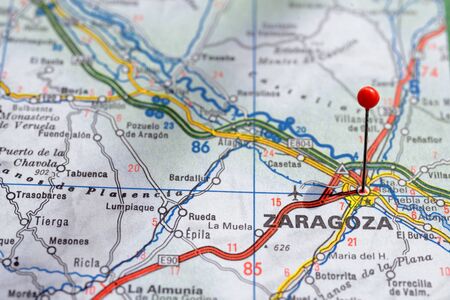 Sweden Stockholm, 07 April 2018: European cities on map series. Closeup of Zaragozaのeditorial素材