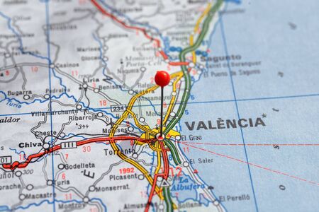 Sweden Stockholm, 07 April 2018: European cities on map series. Closeup of Valenciaのeditorial素材