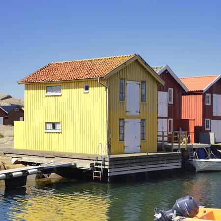 Beautiful landscape view of fishing houses at Kungshamn.の写真素材