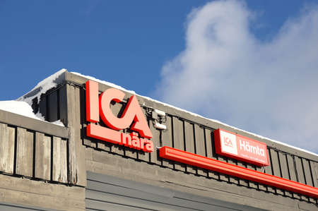 Stockholm, Sweden - February 23, 2020: ICA sign. ICA one of Swedens largest food store chains.