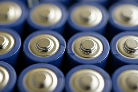 Closeup of a lot of color AA batteries