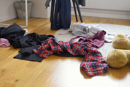 Showing mess in a teenage girls bedroomの写真素材