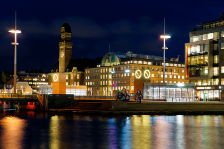 Panorama of Malmo at night. Malmo in Sweden.の写真素材