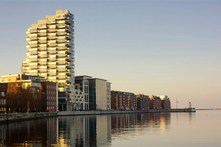 View of modern buildings in Vastra Hamnen residential area in Malm - Sweden